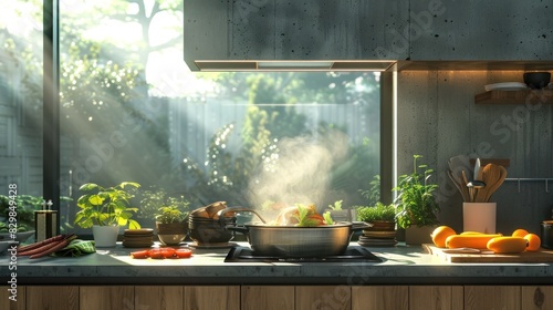 HighTech Sukiyaki Pot Integrated in a Sleek Modern Kitchen photo
