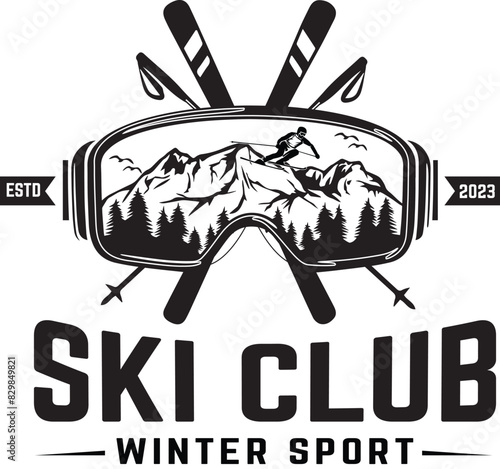ski club winter sport vector template.  extreme outdoor  adventure symbol illustration.