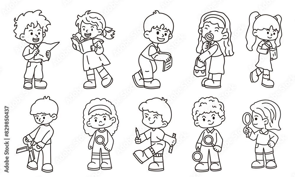 Cute children character illustration line vector Cute children character illustration line vector
