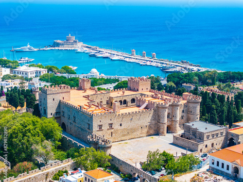 Palace of the Grand Master of the Knights of Rhodes with the Old Port Of Rhodes in The Background