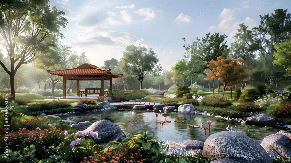 Naklejka premium Japanese Garden Landscape Design