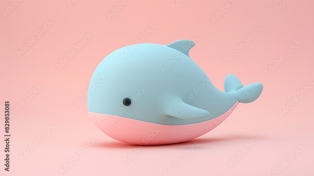 A cute, minimalist 3D rendering of a blue and pink whale against a soft pink background. The whale has a smooth, rounded design with a small fin and tail A cute, minimalist 3D rendering of a blue and pink whale against a soft pink background. The whale has a smooth, rounded design with a small fin and tail