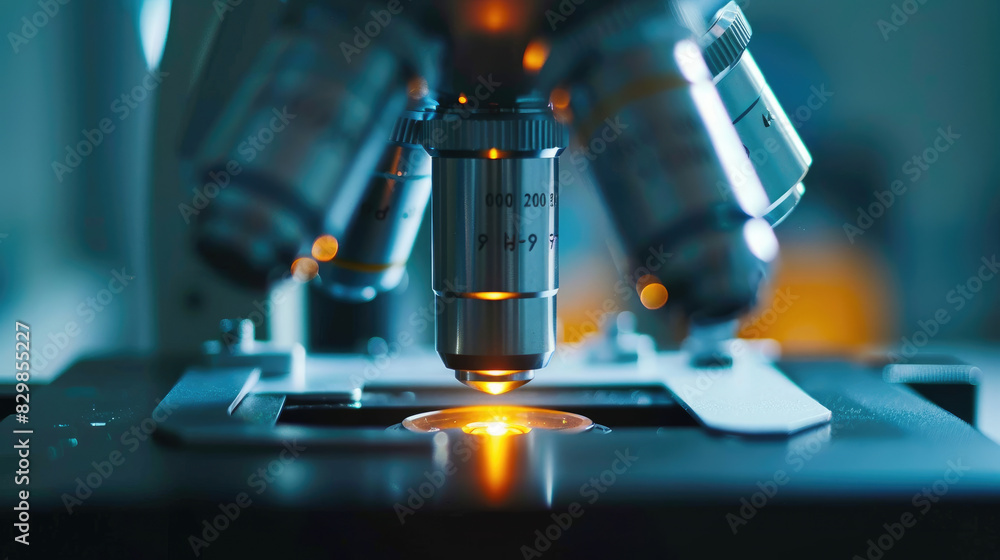 Close-Up View of Laboratory Microscope with Scientific Instruments Close-Up View of Laboratory Microscope with Scientific Instruments