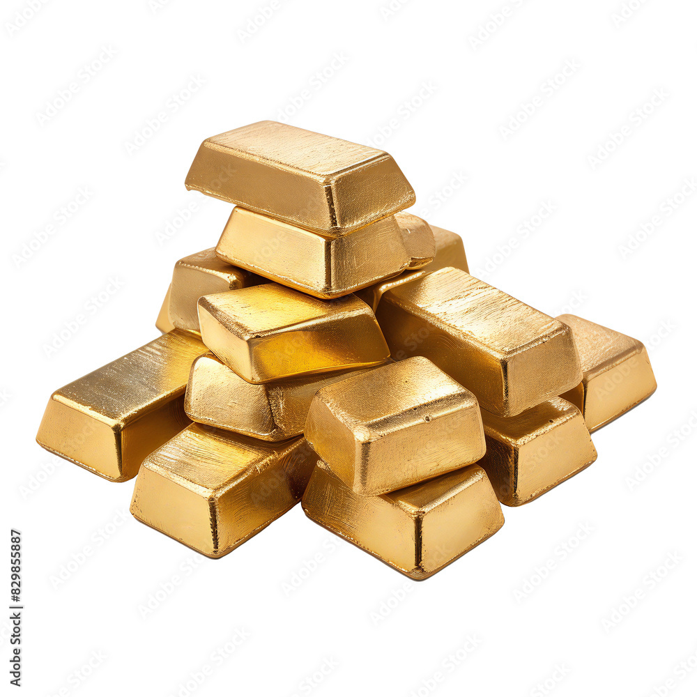 Stack of shiny gold bars in a pyramid arrangement transparent background Stack of shiny gold bars in a pyramid arrangement transparent background