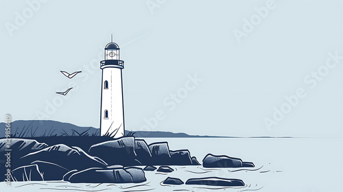 A beautiful lighthouse stands on a rocky coast, guiding ships safely to the harbor. The waves crash against the rocks, and the seagulls cry overhead.
