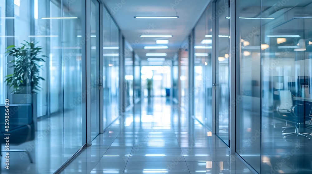 Defocused Perspective: A Modern Office Corridor Bathed in Daylight Defocused Perspective: A Modern Office Corridor Bathed in Daylight