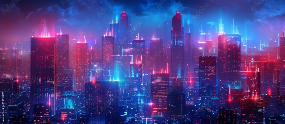 Futuristic Cityscape Illuminated with Neon Lights, Hi-Tech Urban Landscape, futuristic technology concept, graphic banner design Futuristic Cityscape Illuminated with Neon Lights, Hi-Tech Urban Landscape, futuristic technology concept, graphic banner design