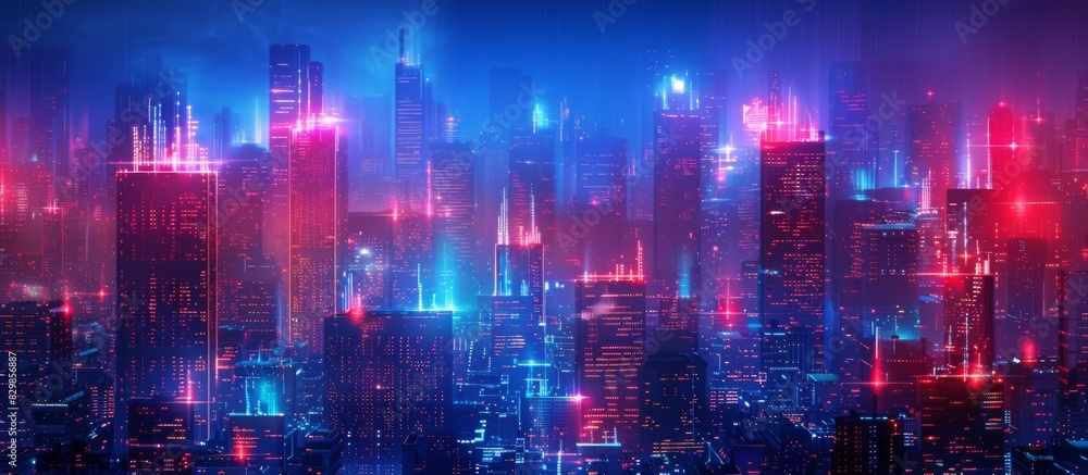 Futuristic Cityscape Illuminated with Neon Lights, Hi-Tech Urban Landscape, futuristic technology concept, graphic banner design Futuristic Cityscape Illuminated with Neon Lights, Hi-Tech Urban Landscape, futuristic technology concept, graphic banner design