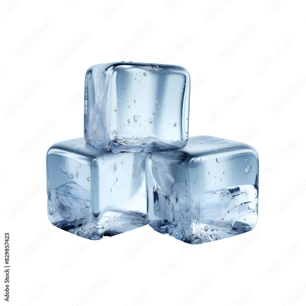 Obraz premium Three ice cubes stacked together transparent background
