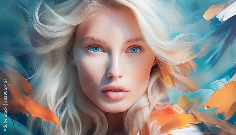 Portrait of a woman with expressive use of colors, contrasting shadows Portrait of a woman with expressive use of colors, contrasting shadows
