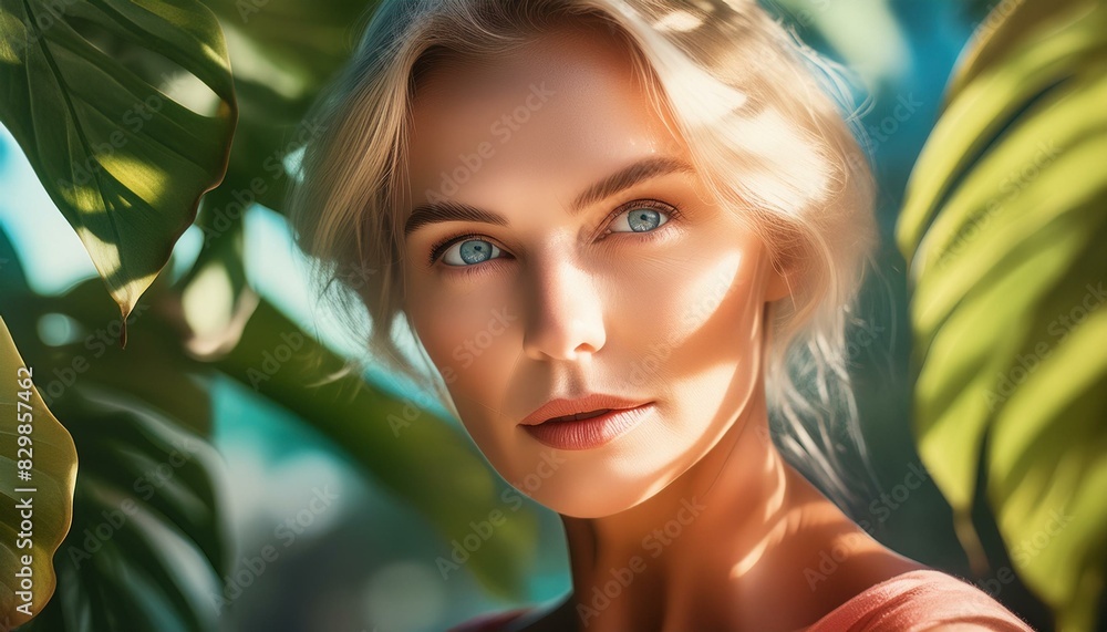 Portrait of a woman with expressive use of colors, contrasting shadows Portrait of a woman with expressive use of colors, contrasting shadows