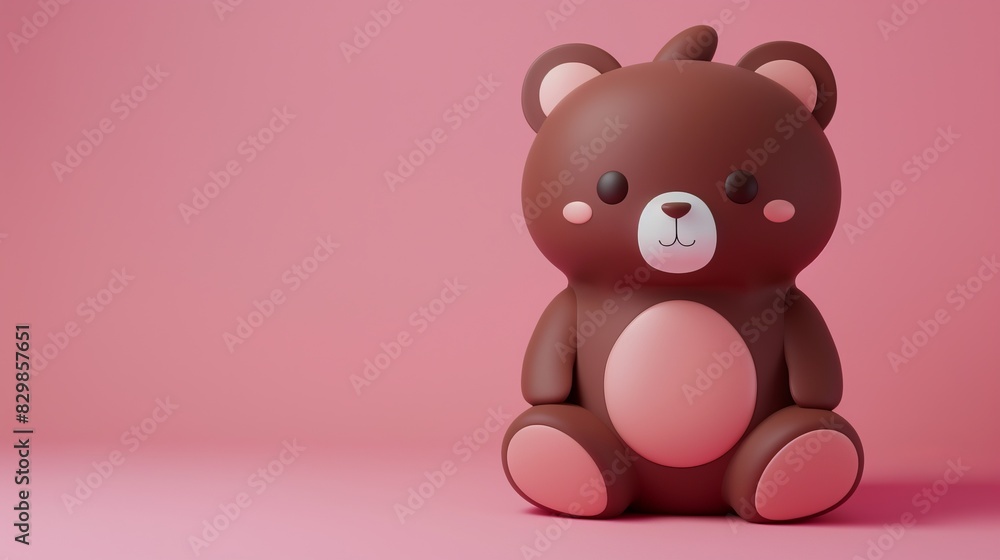 A cute brown teddy bear with a pink belly and cheeks sitting against a pink background A cute brown teddy bear with a pink belly and cheeks sitting against a pink background