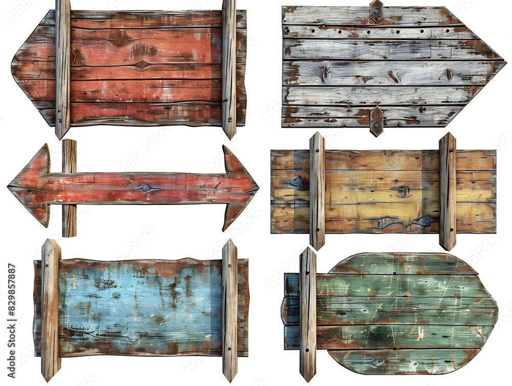 Naklejka premium Wooden signs set against a white background in high resolution