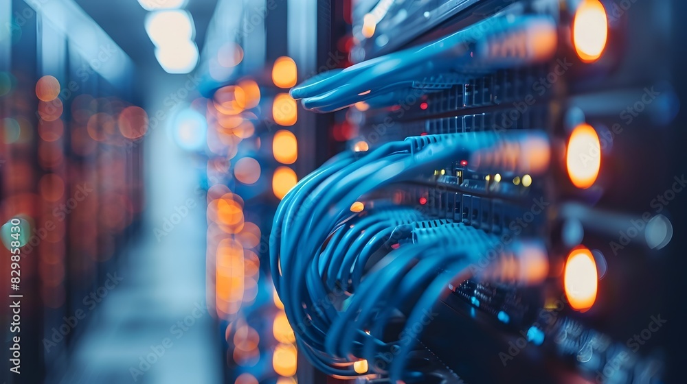 Innovative Technology Hub: A Modern Office Space Filled with Servers and Cables Innovative Technology Hub: A Modern Office Space Filled with Servers and Cables