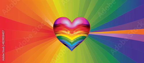 Wide LGBTQ pride color gradient featuring a central heart in rainbow hues, text area.