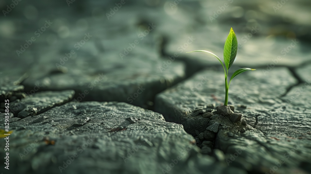 A seed sprouting through cracked concrete. the delicate tendril pushing through the harsh surface, emphasizing the power of resilience and rebirth A seed sprouting through cracked concrete. the delicate tendril pushing through the harsh surface, emphasizing the power of resilience and rebirth