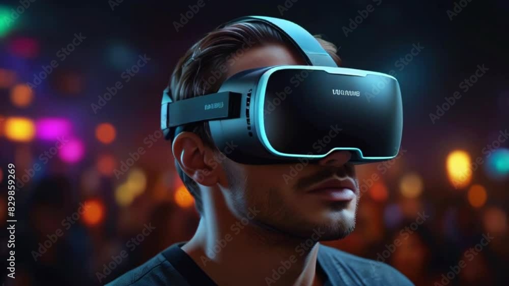 A video featuring a female wearing a VR metaverse headset on a street filled with neon lights, set against a Hong Kong Asian-style backdrop. A video featuring a female wearing a VR metaverse headset on a street filled with neon lights, set against a Hong Kong Asian-style backdrop.