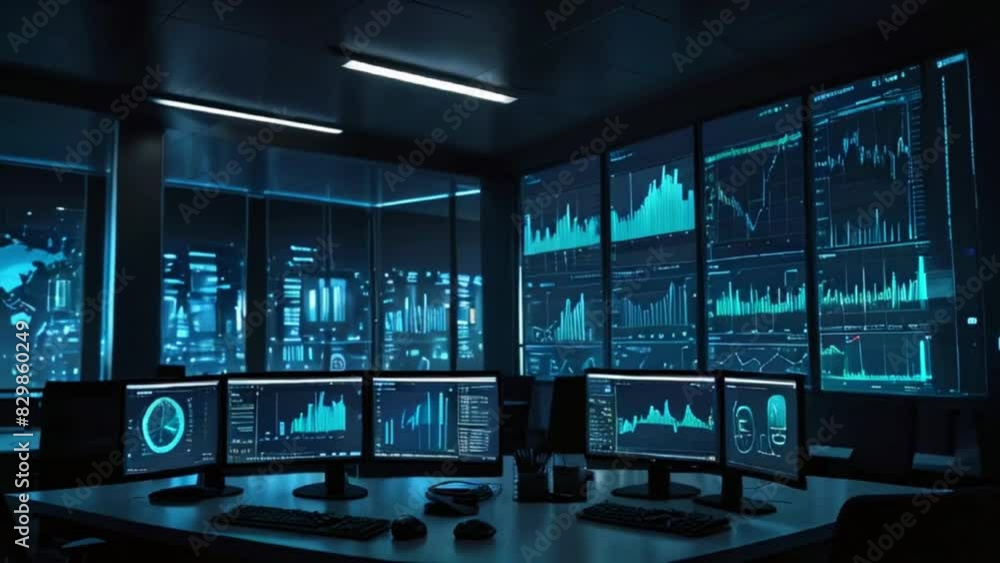 Financial Analyst Working on a Computer with Multi-Monitor Workstation with Real-Time Stocks, Commodities and Exchange Market Charts Financial Analyst Working on a Computer with Multi-Monitor Workstation with Real-Time Stocks, Commodities and Exchange Market Charts