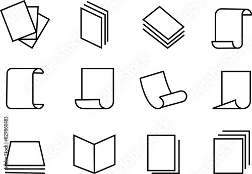 Paper icon set in thin line style, Document papers pile, vector sign, linear pictogram isolated on transparent background, Symbol flat style logotype graphic design quality signs or success element.
