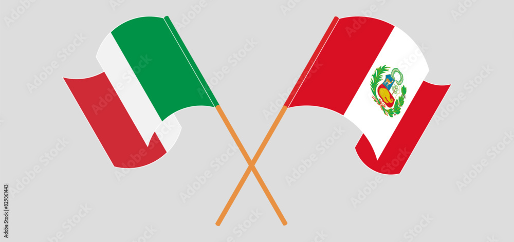 Crossed and waving flags of Italy and Peru Crossed and waving flags of Italy and Peru