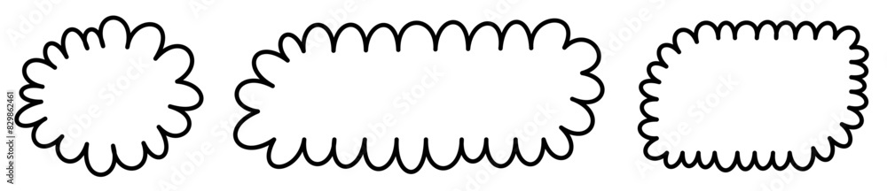 Set of black outlined speech bubble with a scalloped edge design