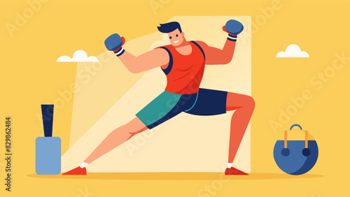 The man attends a weekly kickboxing class releasing stress and building strength and coordination at the same time.. Vector illustration