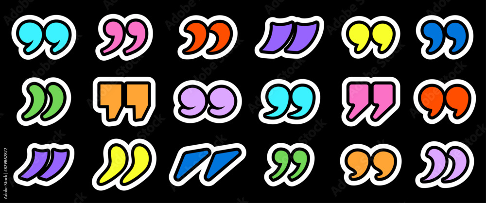 Colorful abstract quotation mark designs with bold outlines Colorful abstract quotation mark designs with bold outlines