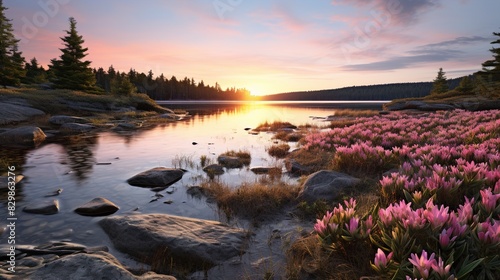 sunset over the river