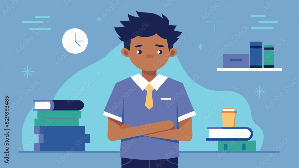A student reassuring themselves that they are capable and intelligent before heading into a difficult exam.. Vector illustration A student reassuring themselves that they are capable and intelligent before heading into a difficult exam.. Vector illustration