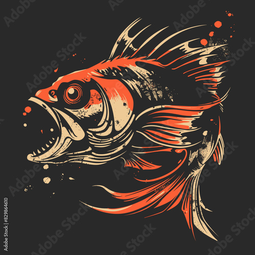 Hand drawn vector illustration of a goldfish on a black background