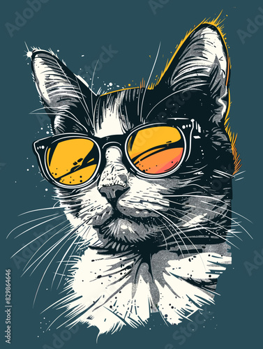 Cute cat with glasses. Vector illustration for t-shirt © whitecityrecords