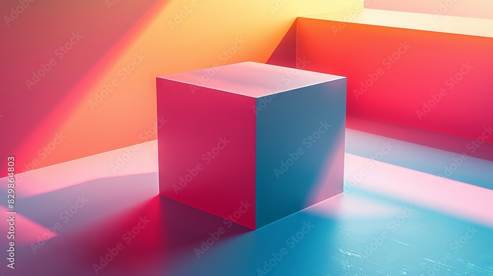 Obraz premium Design a 3D illusion with a minimalist aesthetic. Use basic geometric forms and strategic shading to create the appearance of a three-dimensional object on a flat surface. Keep the color palette