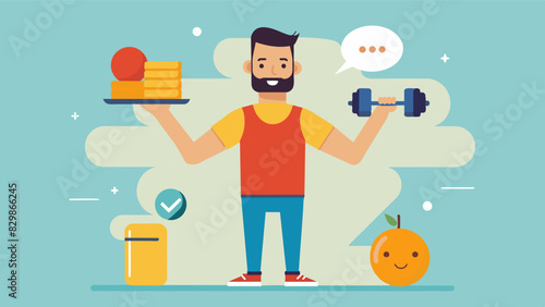 A fitness coach emphasizing the importance of a balanced and healthy lifestyle rather than obsessing over achieving a certain body size.. Vector illustration