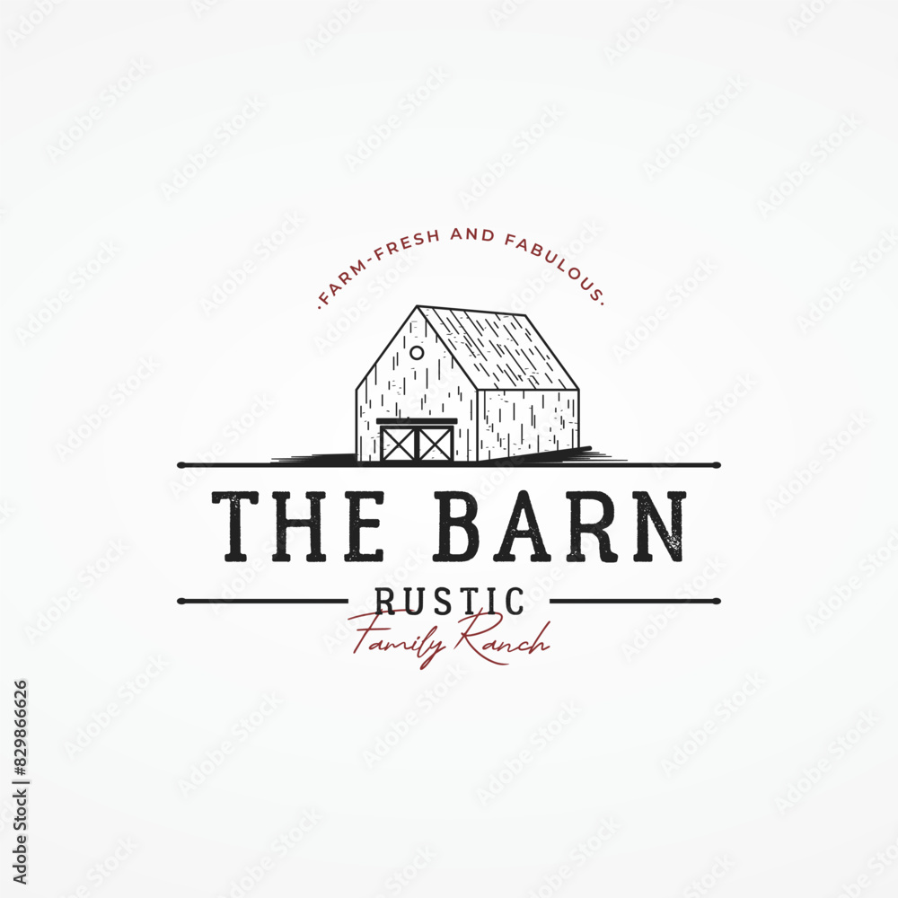Fototapeta premium Natural rustic barn, farmhouse, warehouse logo design with a retro vintage concept.