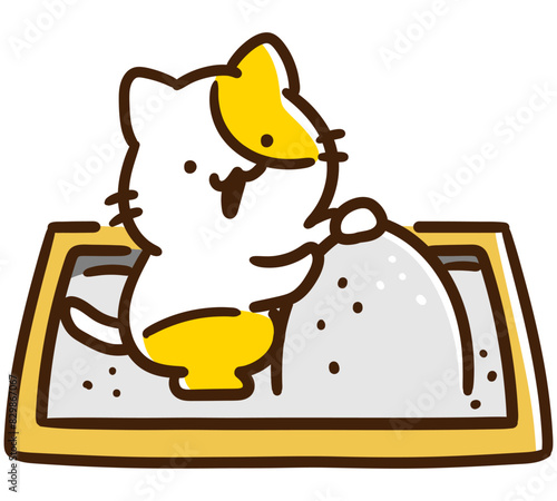 公園の砂場で遊ぶかわいいねこのキャラクターのデフォルメイラスト