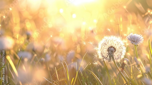 Fototapeta Naklejka Na Ścianę i Meble -  Blurred background of dandelion in a meadow