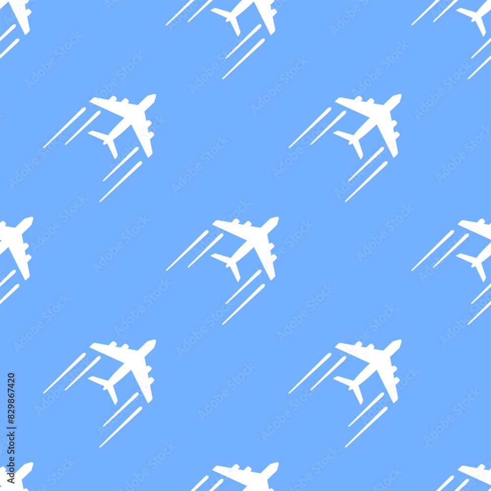 White airplanes on blue background. Vector seamless pattern. Best for textile, wallpapers, wrapping paper and web design. White airplanes on blue background. Vector seamless pattern. Best for textile, wallpapers, wrapping paper and web design.