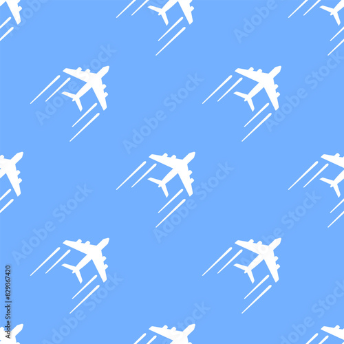 White airplanes on blue background. Vector seamless pattern. Best for textile, wallpapers, wrapping paper and web design.
