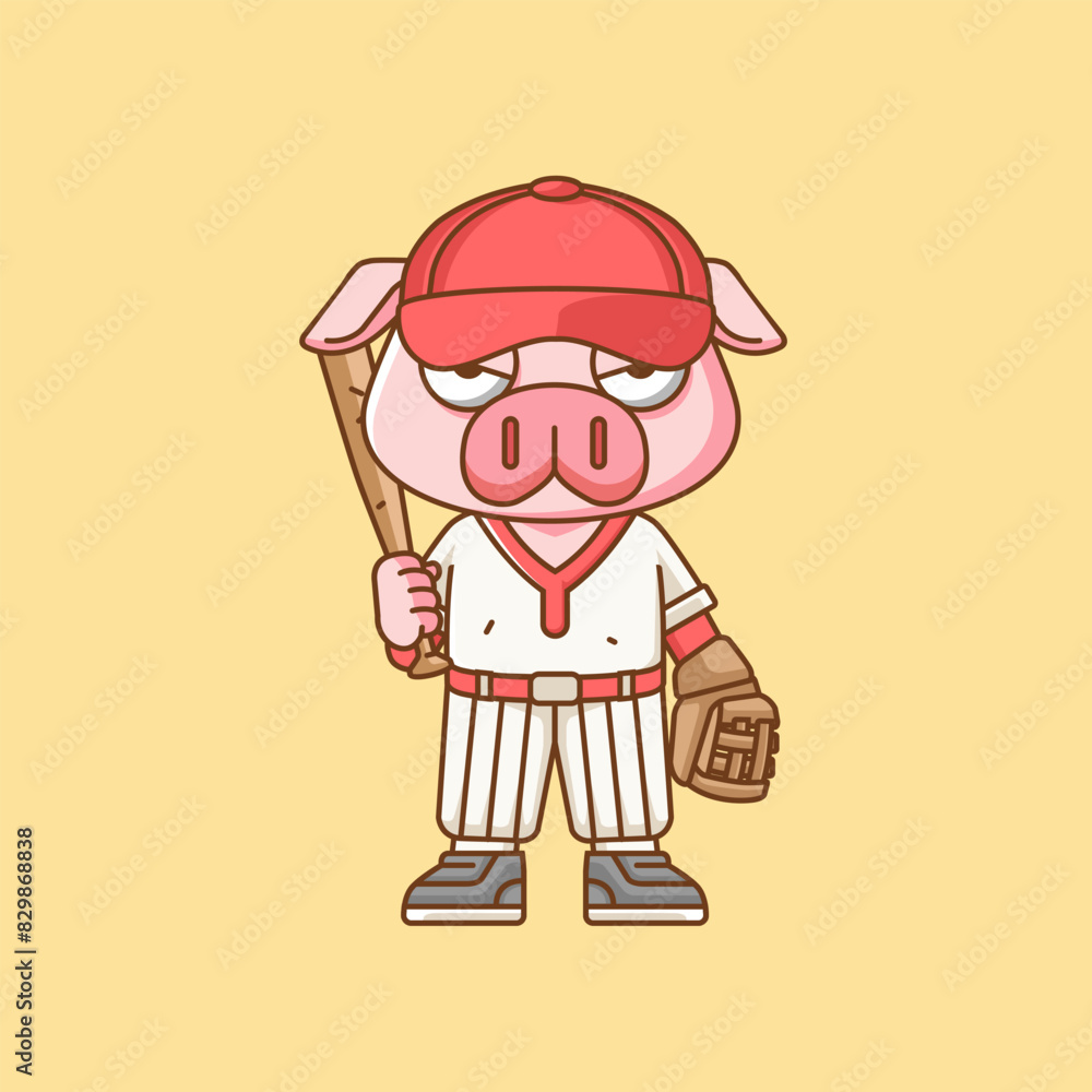 Cute pig Baseball player animal kawaii chibi character mascot illustration outline style design Cute pig Baseball player animal kawaii chibi character mascot illustration outline style design