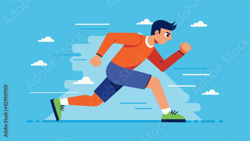 During a run a man repeats phrases of perseverance and determination to push through his workout.. Vector illustration