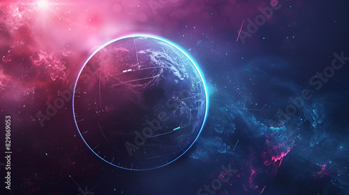 A colorful galaxy with a blue and pink planet in the middle a planet floating in space in background