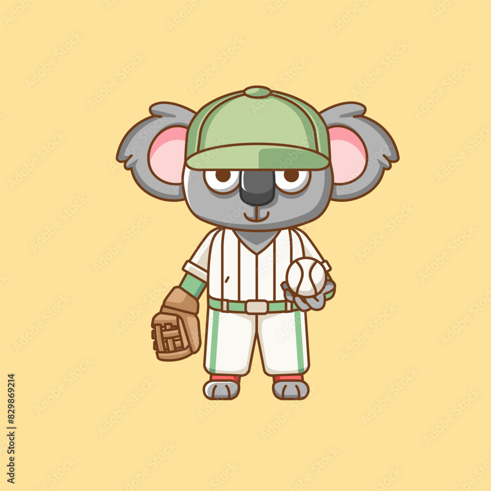 Cute koala Baseball player animal kawaii chibi character mascot illustration outline style design Cute koala Baseball player animal kawaii chibi character mascot illustration outline style design