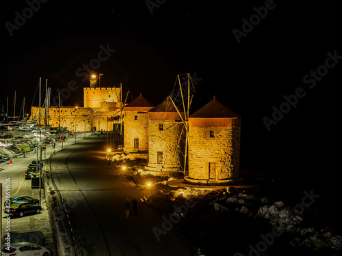 Rhodes Windmills at Night, Rhodes Greece © Landscapes & Nature