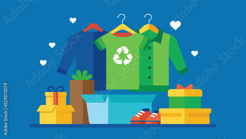 After the event any leftover clothing is donated to a nearby charity or thrift store ensuring that nothing is wasted and the communitys impact on the environment is reduced.. Vector illustration