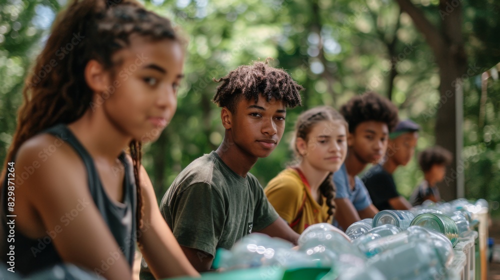 Diverse Group of Teenagers Engaged in Recycling Workshop in Park During World Environment Day