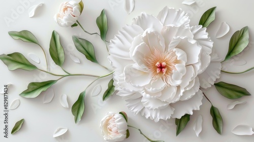 White background with a tree peony