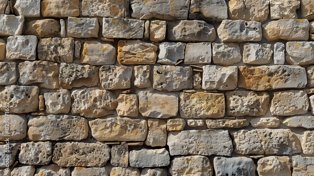 Obraz premium A close shot shows the ancient stone wall of the castle from the 17th century, where the teeth of time have left their traces.