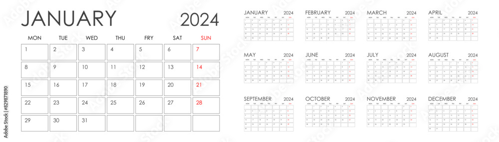 Calendar 2024. Calendar 2024 week starts Sunday. Set of ready to print monthly pages. Corporate minimal clean design 2024 calendar Calendar 2024. Calendar 2024 week starts Sunday. Set of ready to print monthly pages. Corporate minimal clean design 2024 calendar
