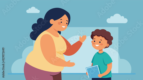 A mother teaching her son about body positivity and the importance of loving oneself breaking the cycle of body shaming that may have been passed down to her.. Vector illustration