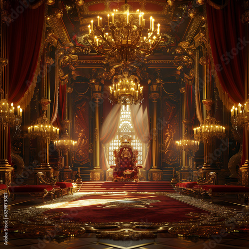 there is a large room with a red carpet and a gold throne